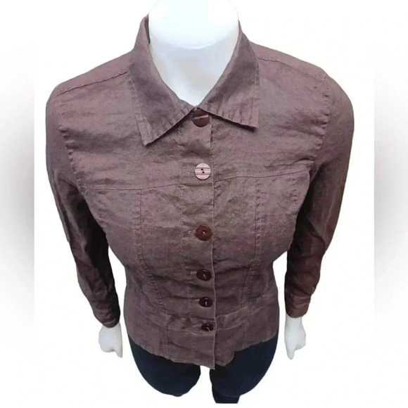 Laura 100% Linen Brown Button Down Long  Sleeve Jacket Size Small - Picture 4 of 7